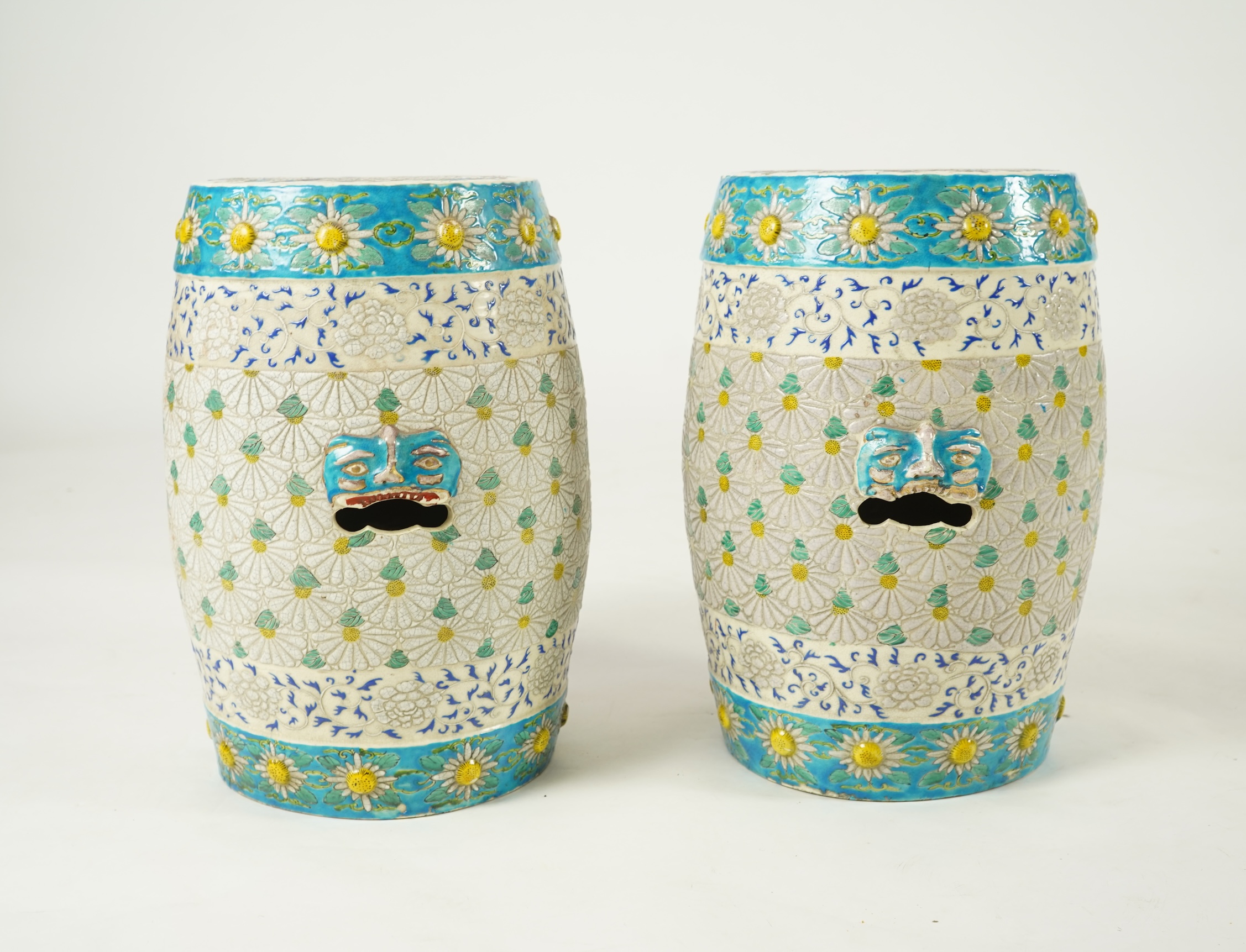 A pair of unusual Japanese Satsuma pottery garden seats, early 20th century